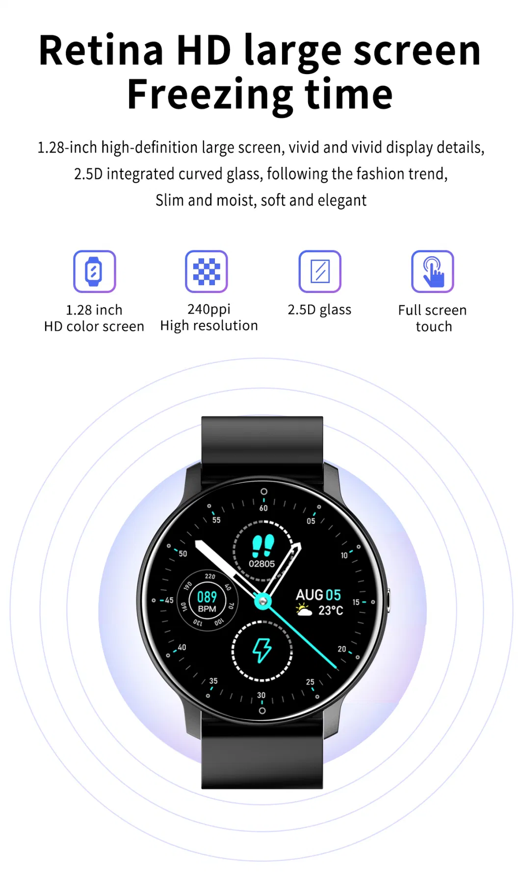 Zl02s Smartwatch Zl02D Touch Screen Reloj Inteligente Heart Rate Android Smart Watch Health Monitoring SKD Sdk Watches OEM ODM GPS Dafit Custom Manufacturer Men